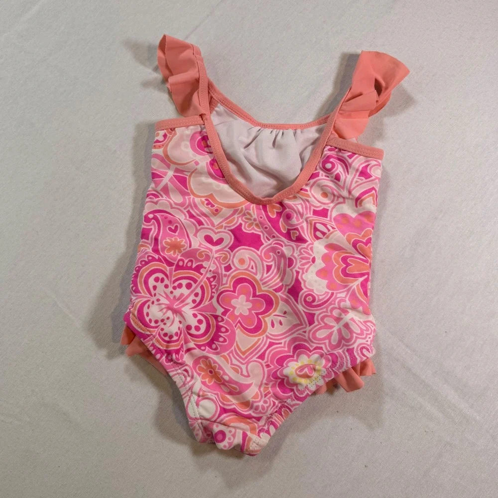 Tommy Bahama One Piece Swimsuit Kids 12M Pink Floral Ruffle Paisley Beachy‎ Swim
